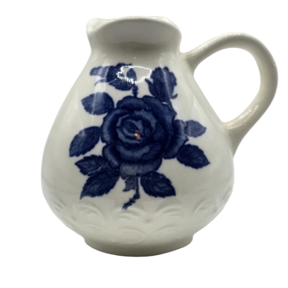 Vintage "LEFTY" Blue Floral Design 8 ounce Ceramic Pitcher 4"x4" - Picture 1 of 7